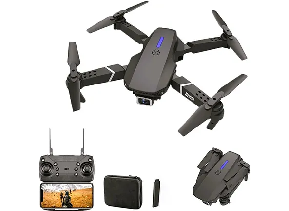 Drone Zangão - E88 Pro Dobrável 4k HD Dual Camera Quadcopter Controle Remoto de Aeronave com Bolsa de Armazenamento