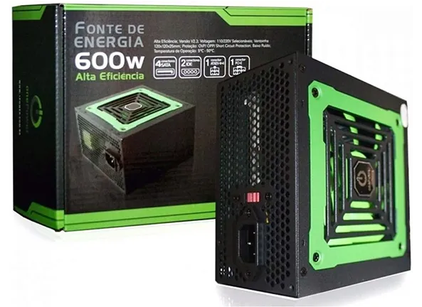 Fonte 600W ONE POWER - 70% Eficiência - MP600W3-I, Preto, ATX , 220V/110V