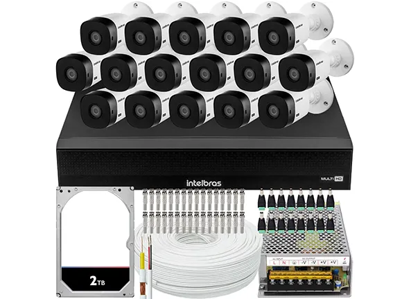 Kit Cftv 16 Cameras Full Hd VHL 1220 Dvr Intelbras 1016C 2TB