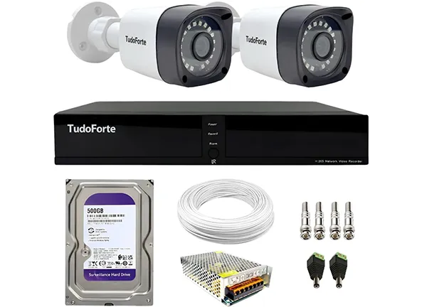 Kit CFTV 2 Câmeras Segurança Full HD DVR 4 Canais Com HD Completo