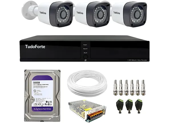 Kit CFTV 3 Câmeras Segurança Full HD DVR 4 Canais Com HD Completo