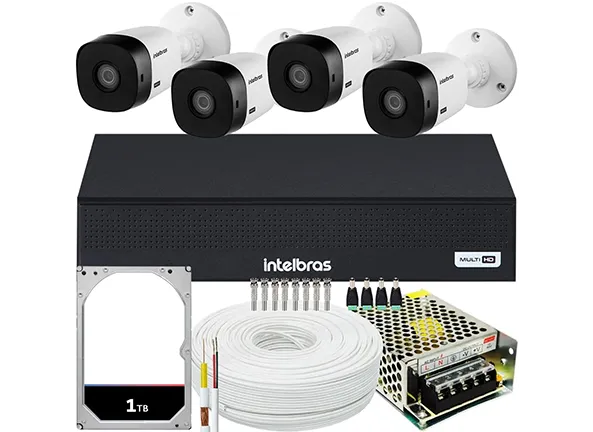 Kit Cftv 4 Cameras Full Hd VHL 1220 Dvr Intelbras 3004-C 1TB