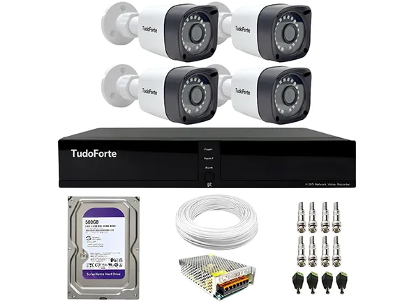 Kit CFTV 4 Câmeras Segurança Full HD DVR 4 Canais Com HD Completo