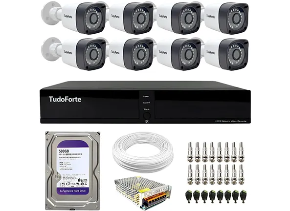 Kit CFTV 8 Câmeras Segurança Full HD DVR 8 Canais Com HD Completo