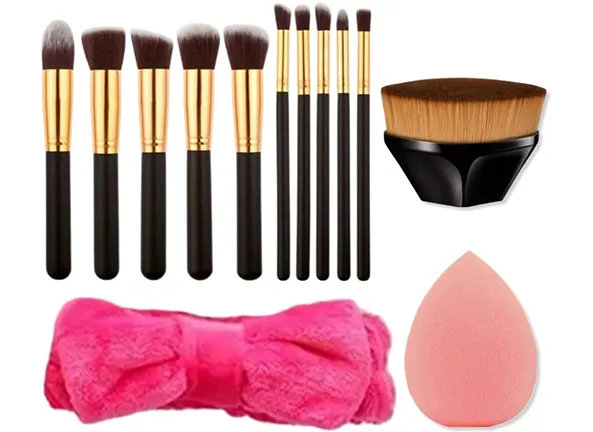 Kit Completo de 11 Pincéis de Maquiagem Kabuki e Acessórios