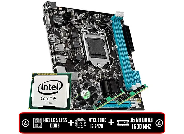 Kit Intel Core I5 3470 + Mémoria 16 GB DDR3 + Cooler + Placa H61