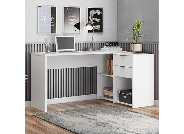 Mesa de Escritório 2 Gavetas 3 Nichos Office NT 2060 Notável Móveis Branco New