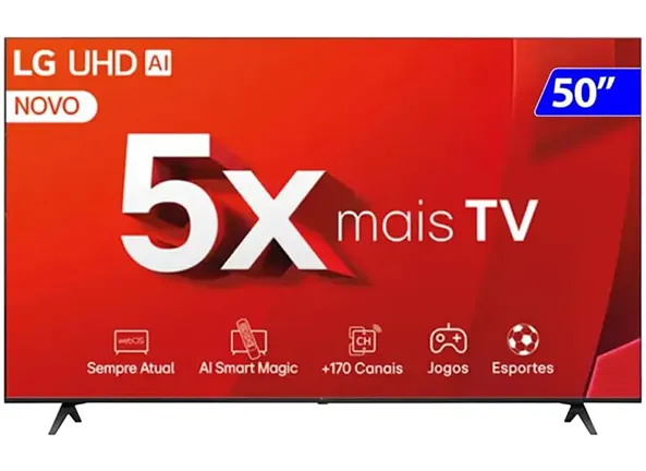 Smart TV 4K 50 LG UHD 50UT8050 Processador α5 Ger7 AI Alexa/Chromecast integrado Otimizador de Jogos webOS 24 Controle Smart Magic