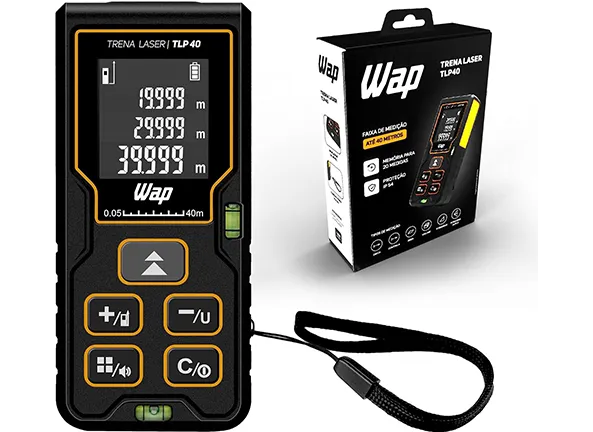 WAP Trena Digital a Laser TLP 40, Tela LCD e Desligamento Automático, 40 Metros, Resistente à Água e Impactos Baixos